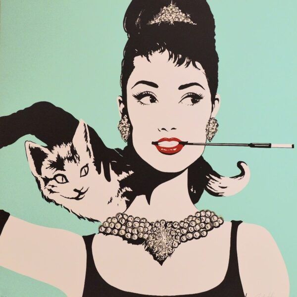 Audrey con gato  (verde)